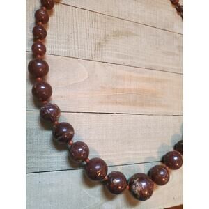 Graduated Brown Bead Necklace Large Statement Chunky Round Marble Ball Beads